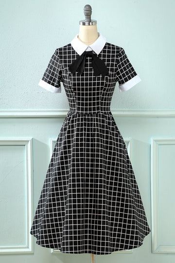 Vestido vintage xadrez de 1950 com arco